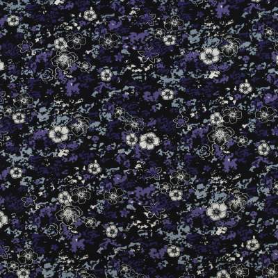 Tkanina Krepa kwiaty czarny
