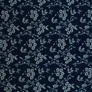 Tkanina Krepa kwiaty granatowy
