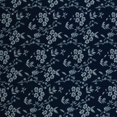 Tkanina Krepa kwiaty granatowy