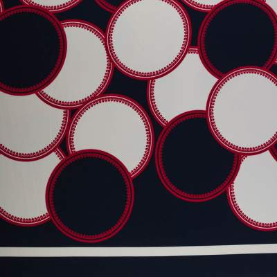 Tkanina Krepa geometryczny border dwustronny czerwony