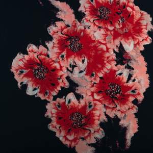 Tkanina Krepa kwiaty border dwustronny czerwony