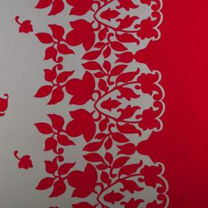 Tkanina Krepa kwiaty border jednostronny czerwony