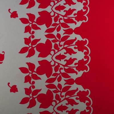 Tkanina Krepa kwiaty border jednostronny czerwony