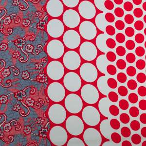 Tkanina Krepa grochy i kwiaty border dwustronny czerwony