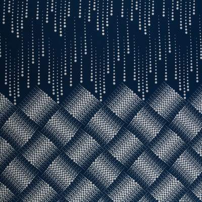 Tkanina Krepa geometryczny border jednostronny granatowy