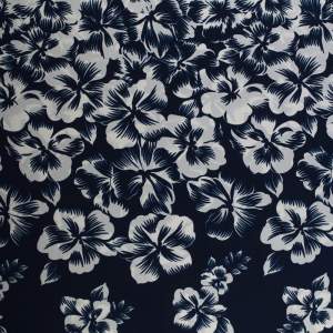 Tkanina Krepa kwiaty border dwustronny granatowy