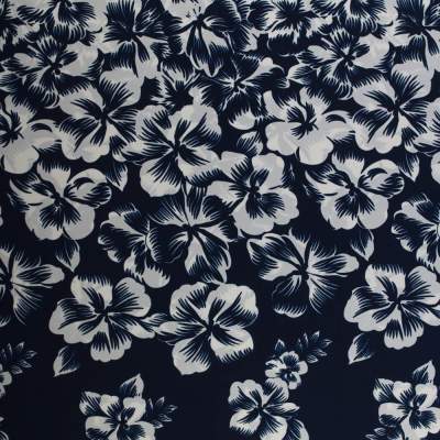 Tkanina Krepa kwiaty border dwustronny granatowy