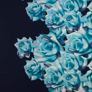 Tkanina Krepa kwiaty border dwustronny turkusowy