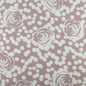 Tkanina Krepa grochy i kwiaty beżowo różowy