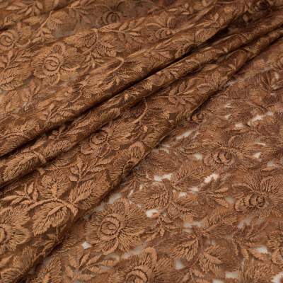 Koronka Gipiura na tiulu beżowo miedziany