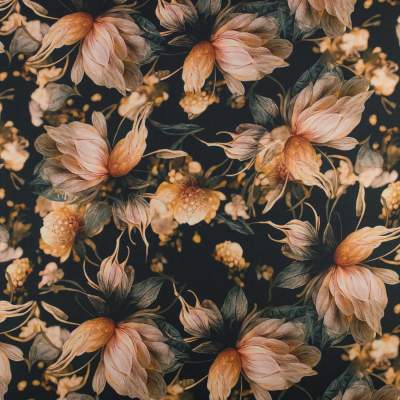 Szyfon Glamour w kwiaty beżowo-czarne