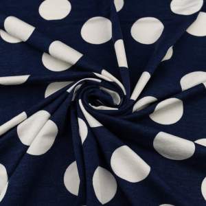 Dzianina jersey wiskozowy groszki granatowy