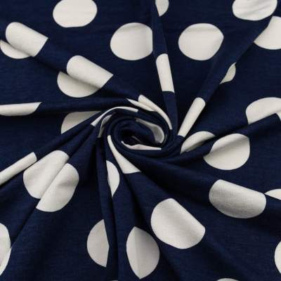 Dzianina jersey wiskozowy groszki granatowy