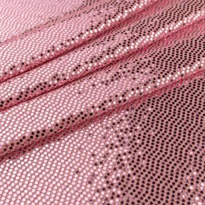 Dzianina na sukienki wzór błyszczące groszki kolor łososiowy