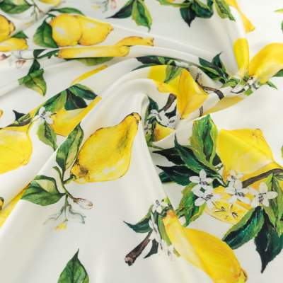 Tkanina Szyfon jedwabny wzór cytryny