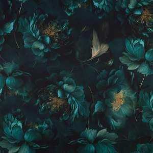 Tkanina Wiskoza Twill – kwiaty, ciemny zielony
