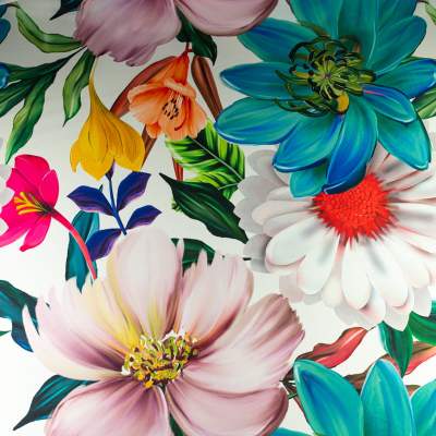 Tkanina Szyfon w kwiaty kolor ecru