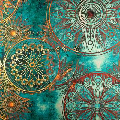 Dzianina ITY wzór orientalny odcienie zielonego