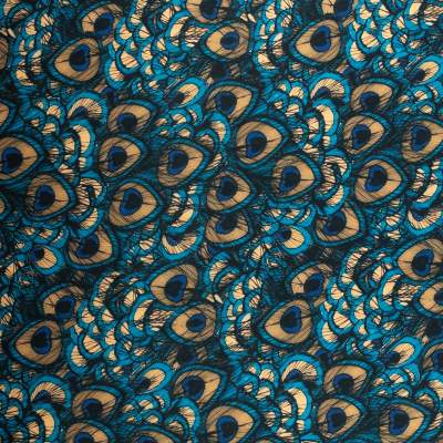 Tkanina Wiskoza Twill – pawie piórka, odcienie niebieskiego