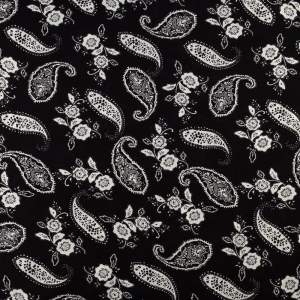 Tkanina Wiskoza – wzór paisley, kolor czarny