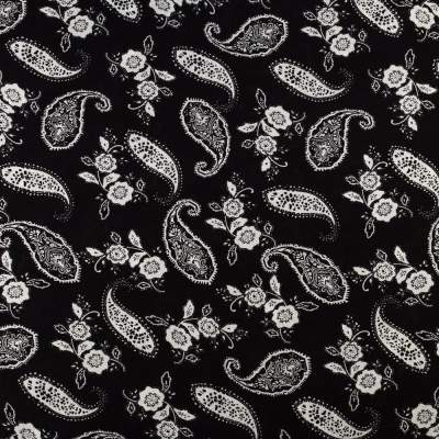 Tkanina Wiskoza – wzór paisley, kolor czarny