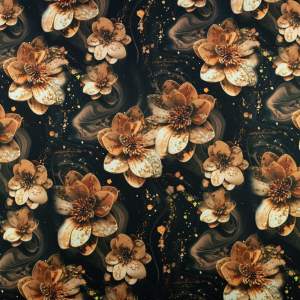 Dzianina Dresówka – wzór kwiaty, kolor jasny beż