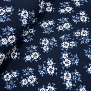 Tkanina Barbie Marschiano wzór kwiaty na granatowym tle