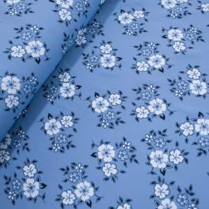 Tkanina Barbie Marschiano wzór kwiaty na niebieskofioletowym tle