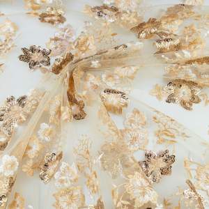 Koronka materiał w kwiaty kolor złoty