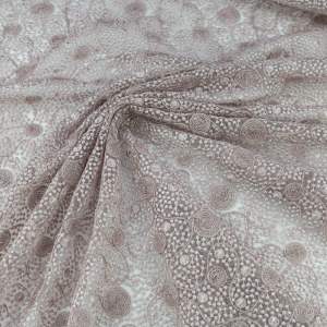 Koronka materiał w kwiaty kolor beżowo różowy