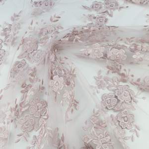 Koronka materiał w kwiaty kolor brudny różowy