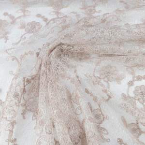 Koronka materiał w kwiaty kolor beżowy