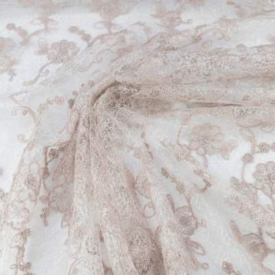 Koronka materiał w kwiaty kolor beżowy