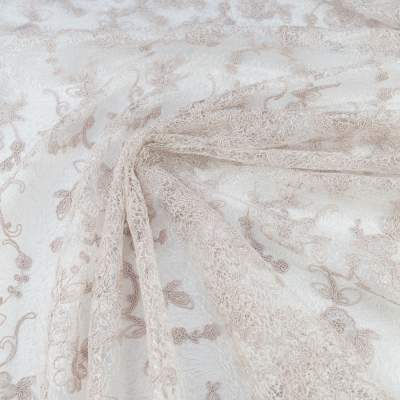 Koronka materiał w kwiaty kolor jasny beżowy