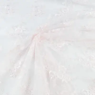 Koronka materiał w kwiaty kolor jasny różowy