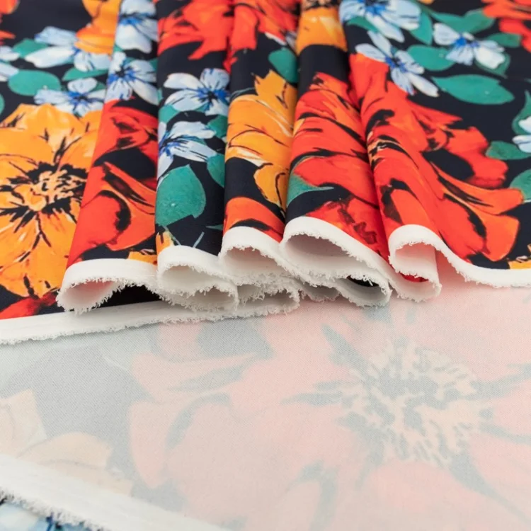 Tkanina wiskoza twill wzór kwiaty kolor pomarańczowy