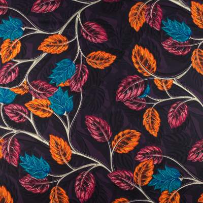 Tkanina wiskoza twill w liście odcienie fioletowego