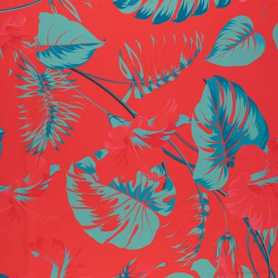 Tkanina wiskoza twill wzór monstera kolor czerwony