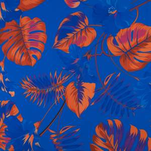 Tkanina wiskoza twill wzór monstera kolor ciemny niebieski