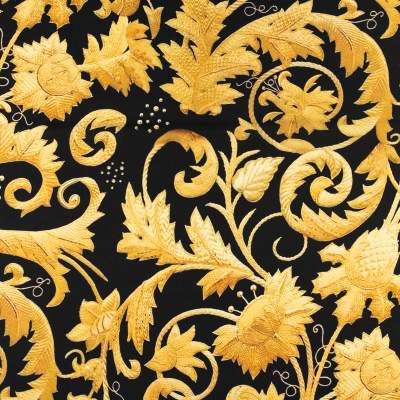Tkanina wiskoza twill w złote kwiaty kolor czarny