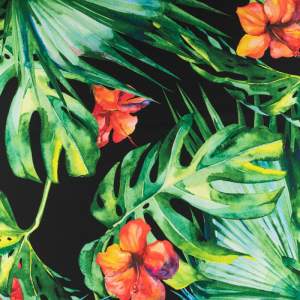 Tkanina wiskoza twill wzór liść monstery kolor czarny