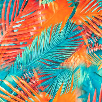 Tkanina wiskoza twill wzór liście palmy kolor czerwony