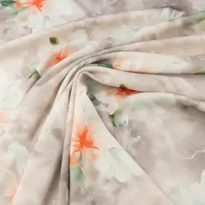 Wiskoza twill kwiaty beżowy