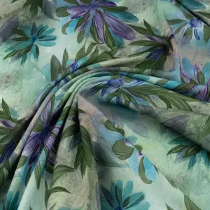 Wiskoza twill kwiaty zielony