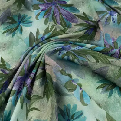 Wiskoza twill kwiaty zielony