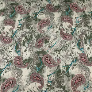 Tkanina Wiskoza wzór Paisley kolor khaki