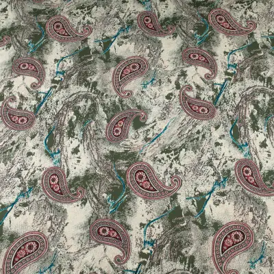 Tkanina Wiskoza wzór Paisley kolor khaki