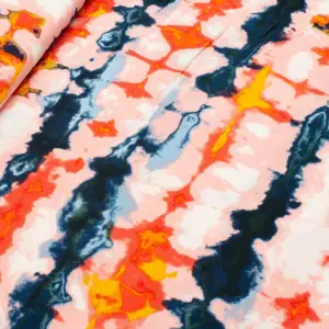 Tkanina wiskoza tie dye granatowy, pomarańczowy 