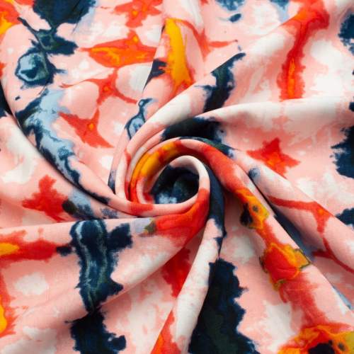 Tkanina wiskoza tie dye granatowy, pomarańczowy