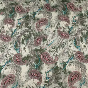 Tkanina Wiskoza wzór Paisley kolor khaki